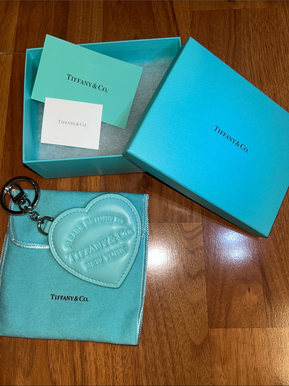 Authentic ✨Rare✨ Tiffany & Co. Tiffany Blue Leather Heart Key Chain / Bag Charm